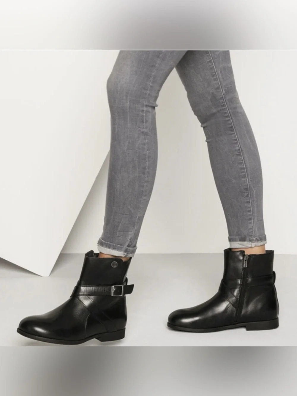 Birkenstock Collins Women Boots Black Leather Buckle Zip Ankle 37/US 6.5-7